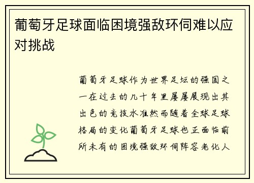 葡萄牙足球面临困境强敌环伺难以应对挑战