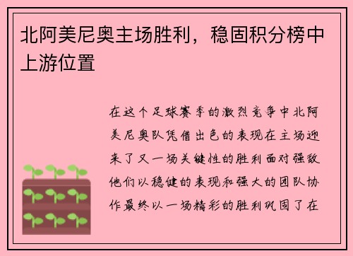 北阿美尼奥主场胜利，稳固积分榜中上游位置